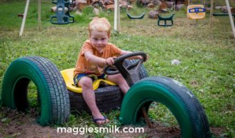 upcycle tires into a tractor for the kids