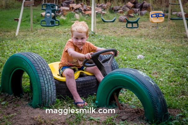 upcycle tires into a tractor for the kids